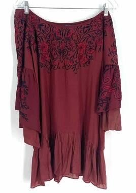 Vintage Collection Size XS Red/Black Embroidered Off the Shoulder Designer Tunic